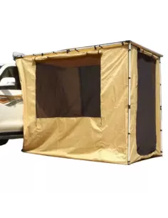 Cort anexă pentru copertină cu podea 2,5 x 2,5 m kaki – lângă vehicul cu ferestrele deschise | Braguscamp