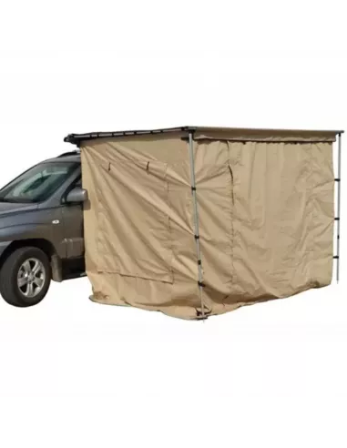 Zabudowa markizy z podłogą 2,5 x 2,5 m khaki – widok z boku obok pojazdu | Braguscamp