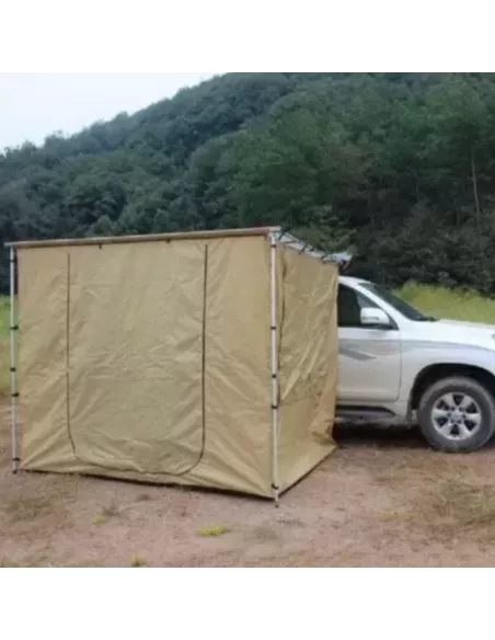 Zabudowa markizy z podłogą 2 x 2,5 m khaki – w terenie obok terenówki | Braguscamp