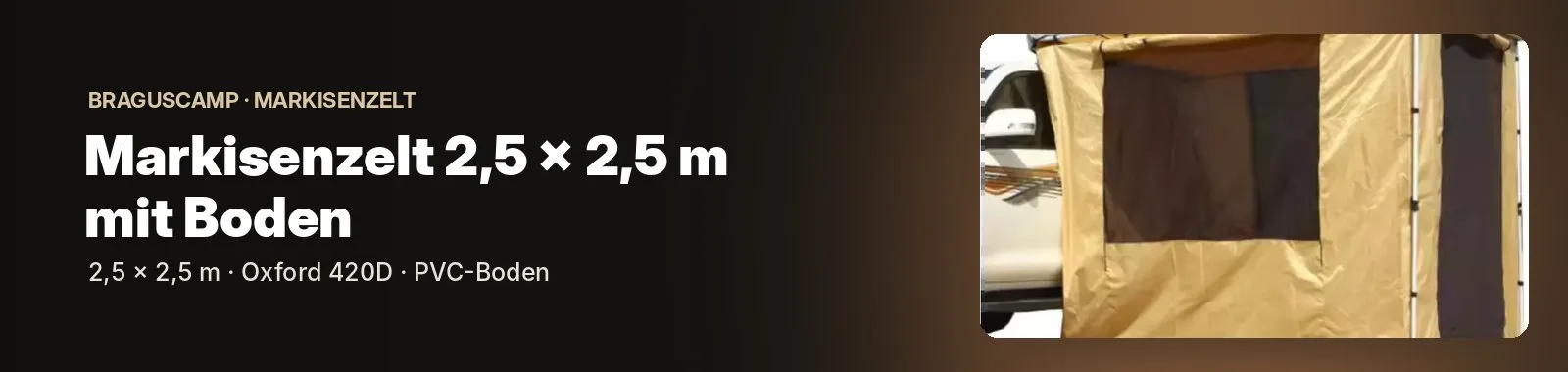 Markisenzelt mit Boden 2,5 x 2,5 m in Khaki – komplett geschlossener Raum für deine Markise von Braguscamp