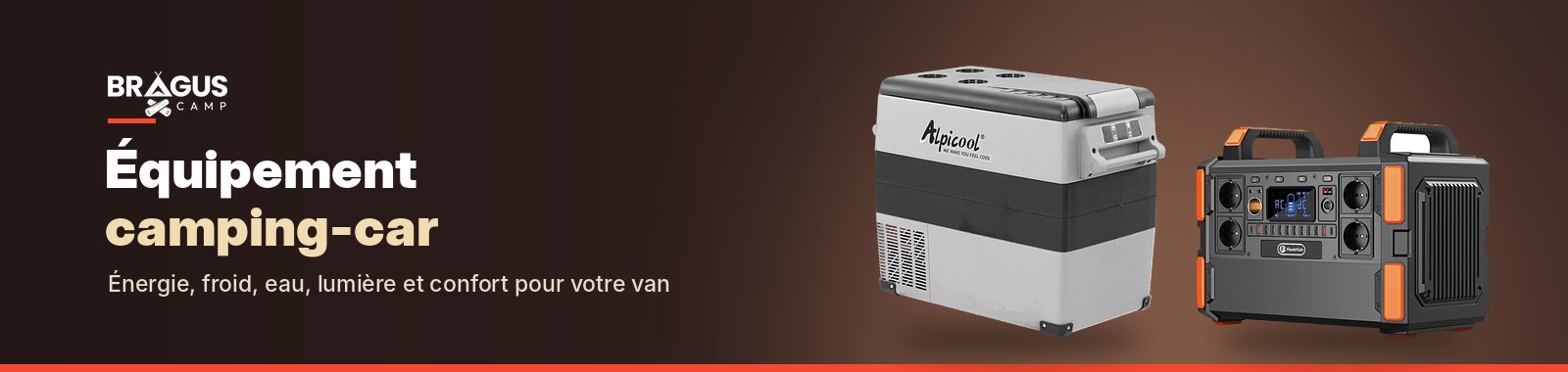 Équipement camping-car Braguscamp : frigo, station d’énergie et fenêtre
