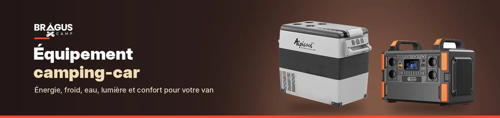 Équipement camping-car Braguscamp : frigo, station d’énergie et fenêtre